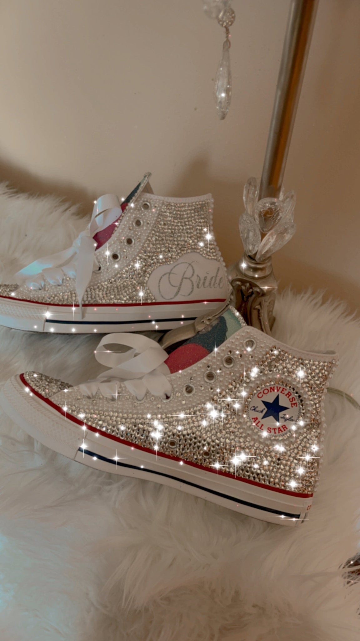 Custom Rhinestone design Converse Shoes for Bride